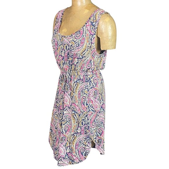 Lucky Brand Verna Floral Paisley Print Dress Linen Blend Sz M #330F - Picture 4 of 8